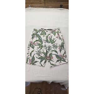 Plugg Flex Mens Tropical Bird of Paradise Floral Print Shorts White Green 32